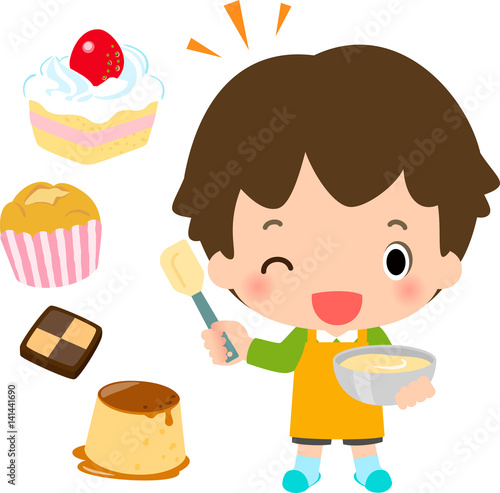 お菓子を作る笑顔の男の子