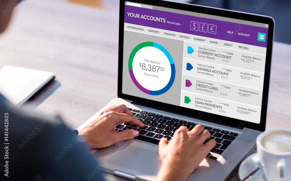 Composite image of graphic image of bank account web site Composite image of graphic image of bank account web site