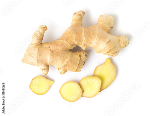 Tablou canvas Fresh ginger on white background,raw material for cooking