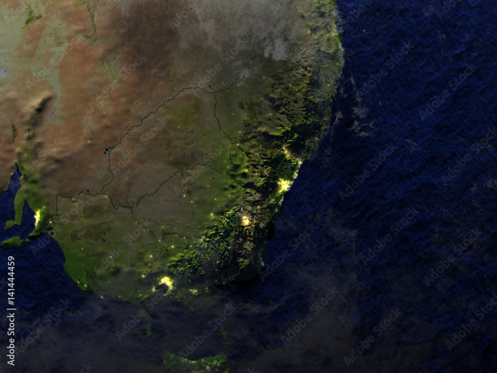 Southeast coast of Australia on realistic model of Earth