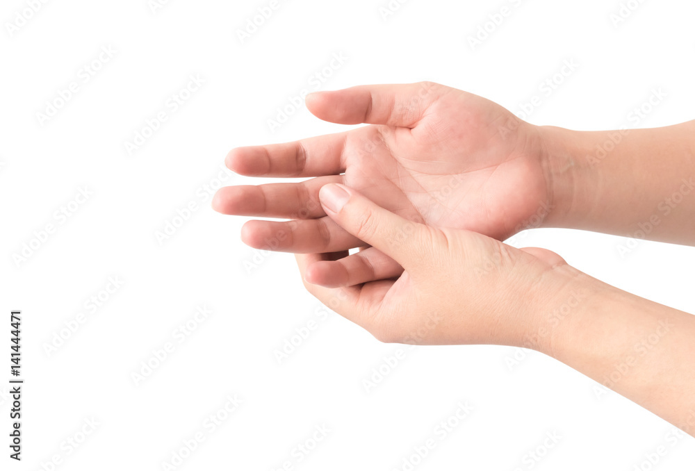 Young woman finger pain isolate on white background Young woman finger pain isolate on white background