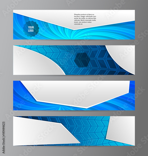 Horizontal web banner blue background set template03 photo