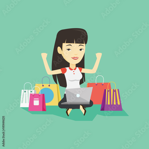 Woman shopping online vector illustration.