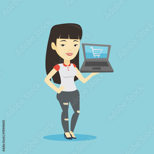 Woman shopping online vector illustration.