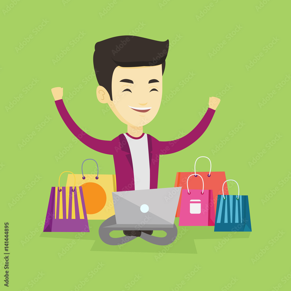 Man shopping online vector illustration.