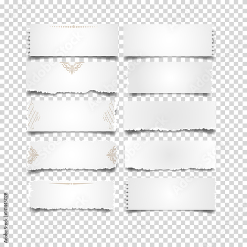 Set of white notes paper on transparent background