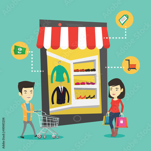 Asian people doing shopping online.