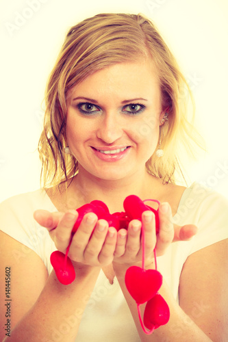 Girl with little red hearts.