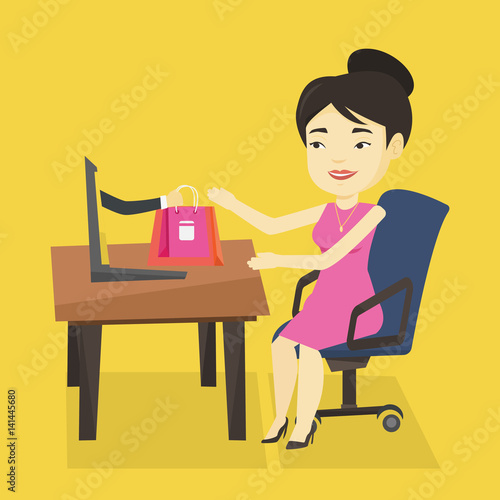 Woman shopping online vector illustration.