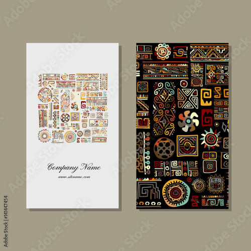 Business card design, ethnic handmade ornament
