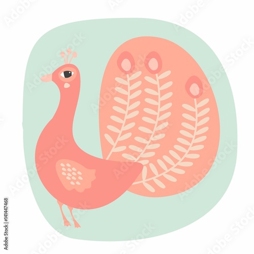 Vector illustration of cute cartoon peacock.
