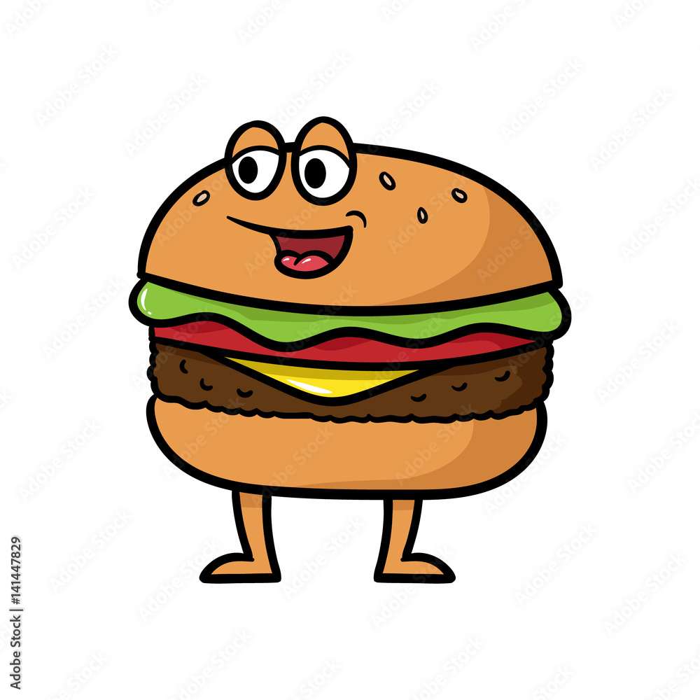 Cartoon Hamburger or Cheeseburger Character Vector Illustration Stock  Vector | Adobe Stock