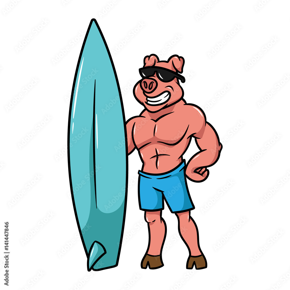 Cool Cartoon Surfer Pig Vector Illustration Stock Vector Adobe Stock