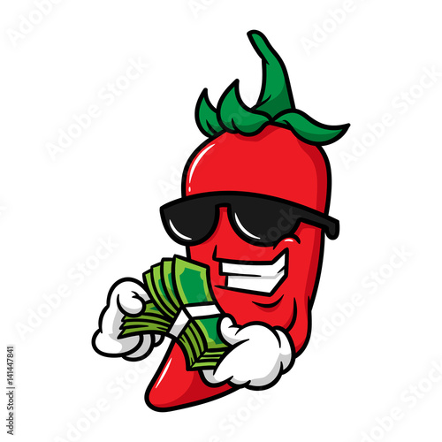 Cool Cartoon Chili Pepper Counting Money Vector Illustration