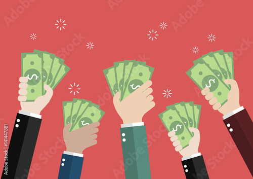 Businessman holding money for auction bidding