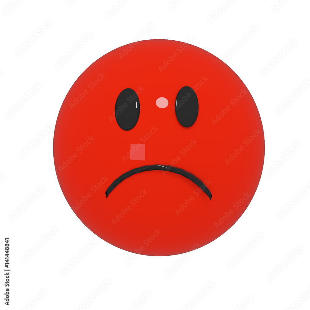 sad smileys in red on isolated white in 3D rendering sad smileys in red on isolated white in 3D rendering