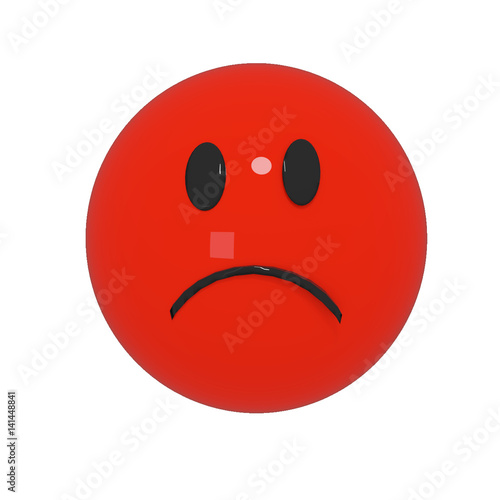 sad smileys in red on isolated white in 3D rendering