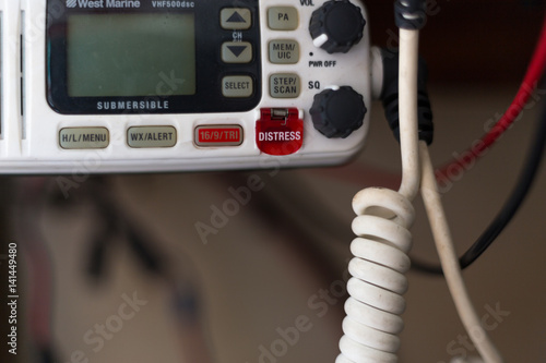 White walkie-talkie on the boat close up