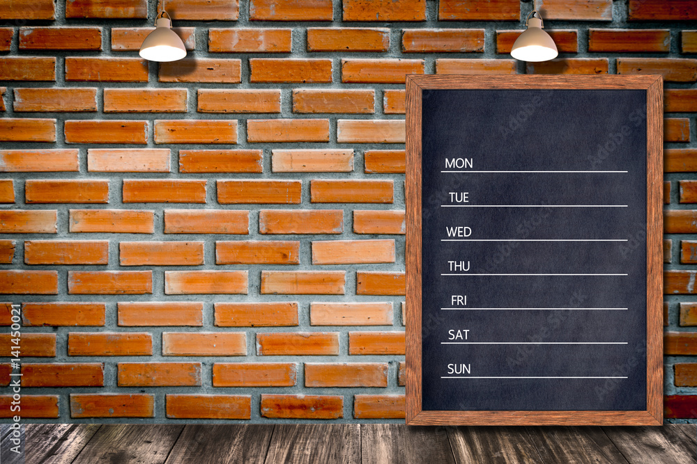 Weekly chalkboard calendar, blackboard sign menu for office restaurant