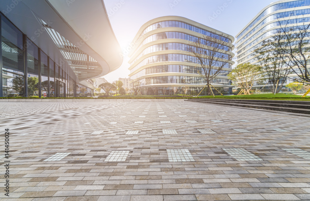 Fototapeta premium Empty floor with modern business office building