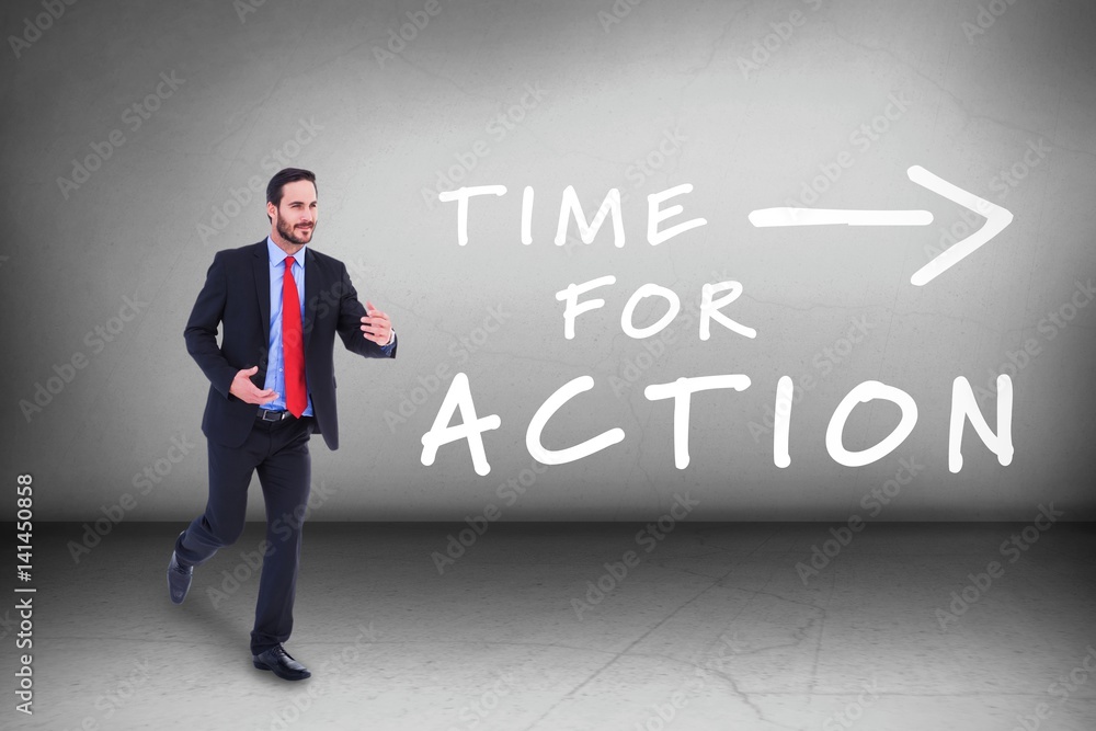 Composite image of smiling young businessman in suit running Composite image of smiling young businessman in suit running