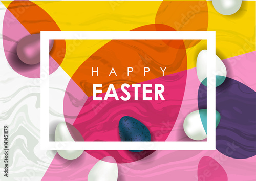 Easter festive vector illustration. Realistic festive eggs and marble texture.
