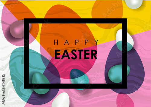 Easter festive vector illustration. Realistic festive eggs and marble texture.