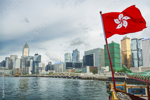 Hong Kong flag with urban background