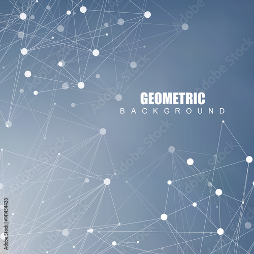 Geometric abstract background with connected line and dots. Structure molecule and communication. Scientific concept for your design. Medical, technology, science background. Vector illustration.