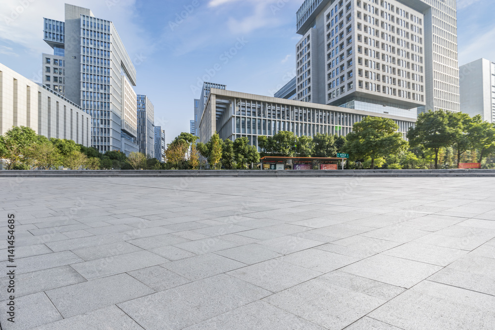 Fototapeta premium Empty floor with modern business office building