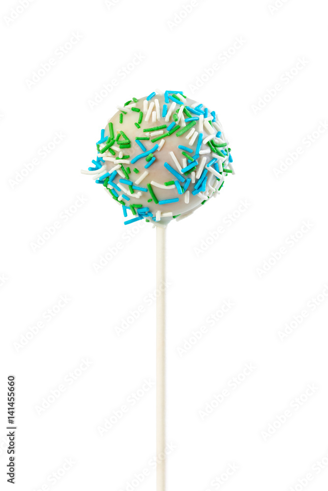 Cake pop in glaze with colorful sprinkles Cake pop in glaze with colorful sprinkles