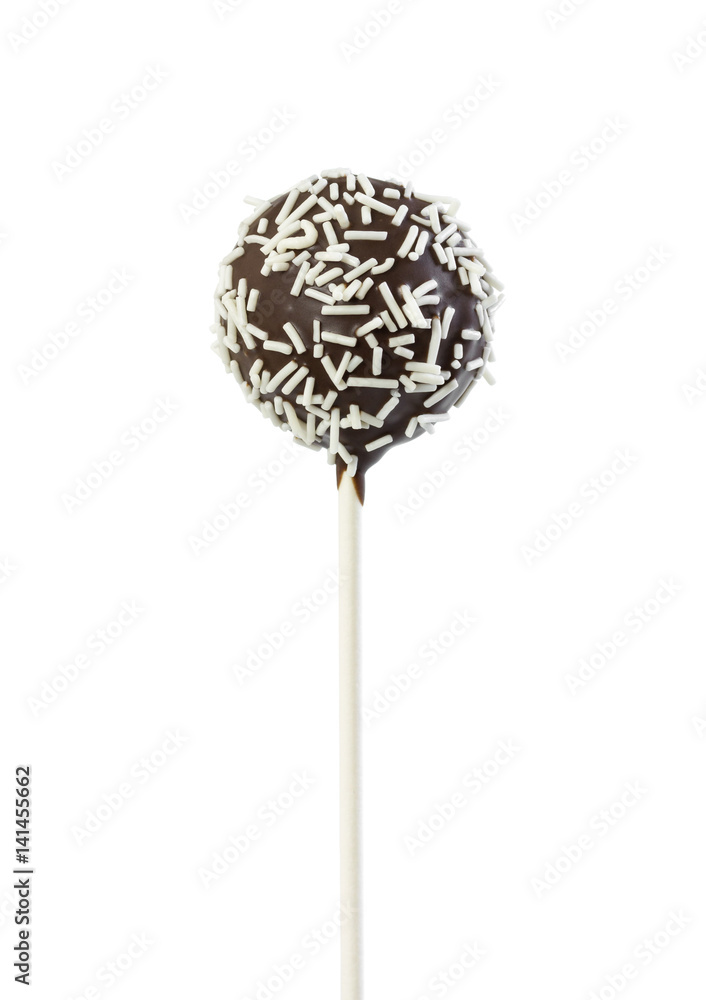 Chocolate cake pop with white sprinkles Chocolate cake pop with white sprinkles