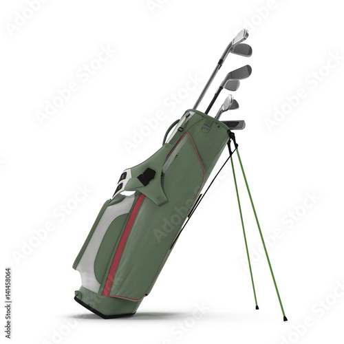 Golf Bag with Clubs on white. 3D illustration photo