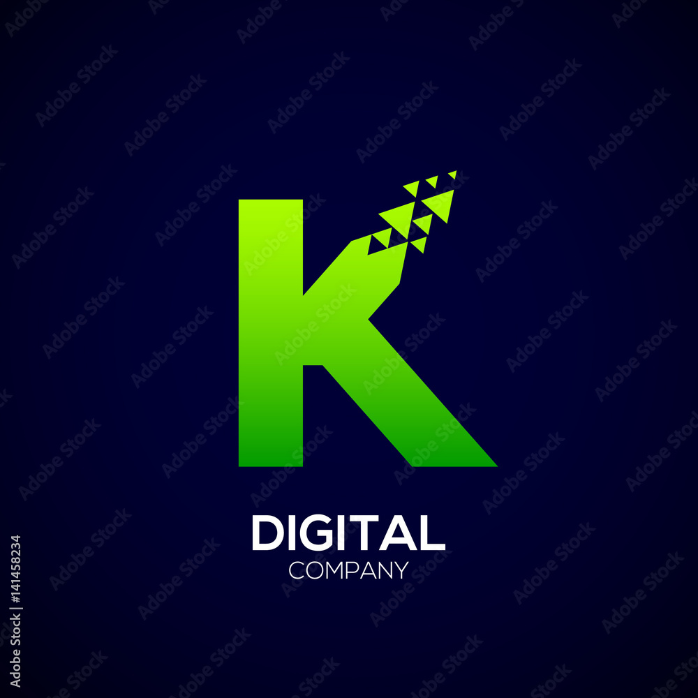 Letter K Pixel logo, Triangle, Arrow and forward logo, Green color,Technology and digital logotype Letter K Pixel logo, Triangle, Arrow and forward logo, Green color,Technology and digital logotype