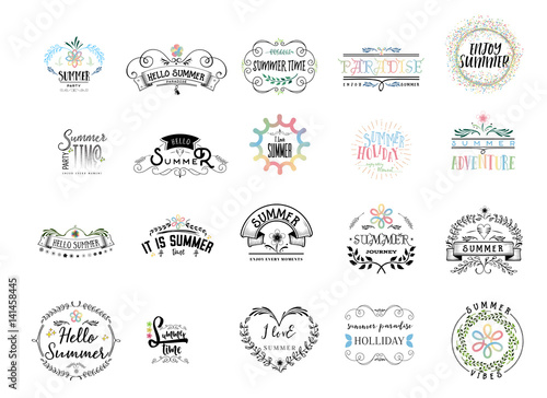 Badge as part of the design - Summer. Sticker, stamp, logo - hands made. With the use of floral elements, calligraphy and lettering