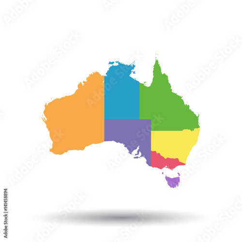 Australia map icon. Flat vector illustration. Australia sign symbol with shadow on white background.