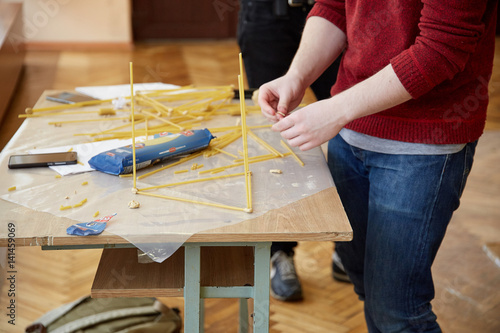 Students create different designs from the Spaghetti marshmallow tower