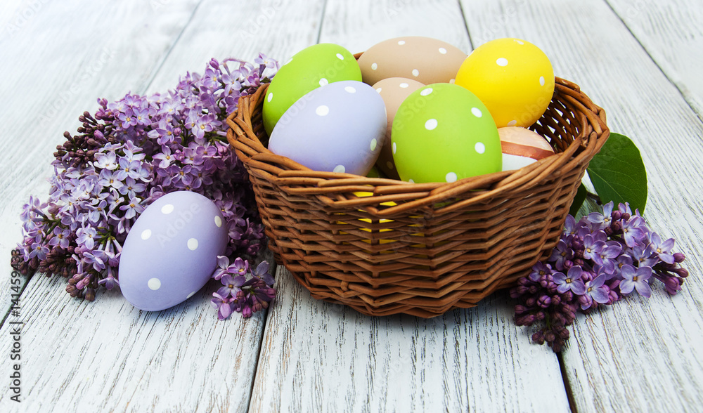 easter eggs and fresh lilac flowers easter eggs and fresh lilac flowers