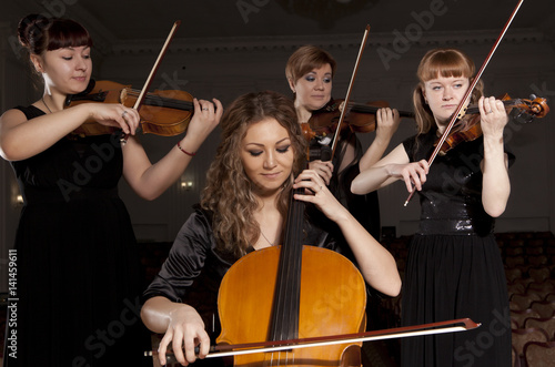 Musician play violin on dark