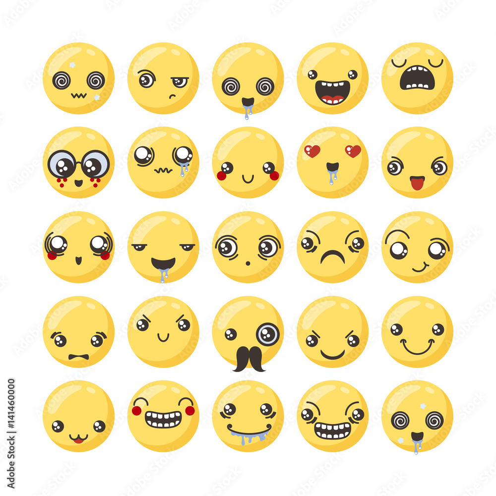 Set of cute lovely kawaii emoticon. Set of cute lovely kawaii emoticon.