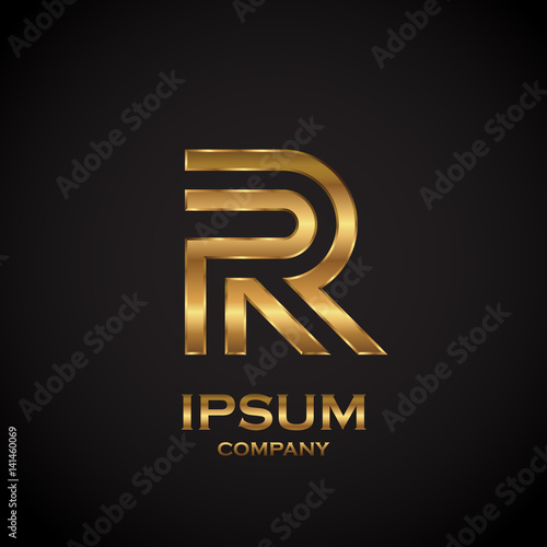 Letter R with metallic texture,3d Glossy, metal texture, Gold, steel and realistic shadow for logo