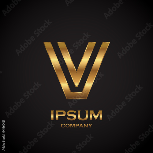 Letter V with metallic texture,3d Glossy, metal texture, Gold, steel and realistic shadow for logo
