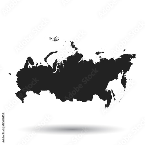 Russia map icon. Flat vector illustration. Russia sign symbol with shadow on white background.