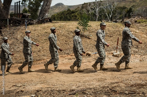 Group of military soldiers in a training session