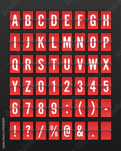 Airport Mechanical Flip Board Panel Font - White Font on Red Background