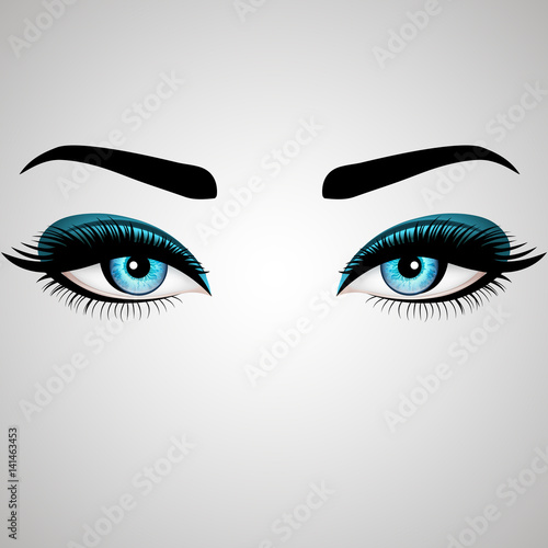 Beautiful Woman's eyes. Vector illustration. Realistic blue eyes with chic eyelashes