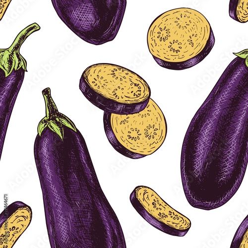Seamless pattern with eggplant. Vector sketch