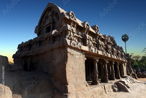 Ancient Hindu monolithic, Pancha Rathas - Five Rathas, Mahabalipuram, Tamil Nadu, India photo