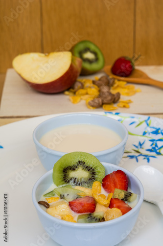 Cereal and fruit with milk
