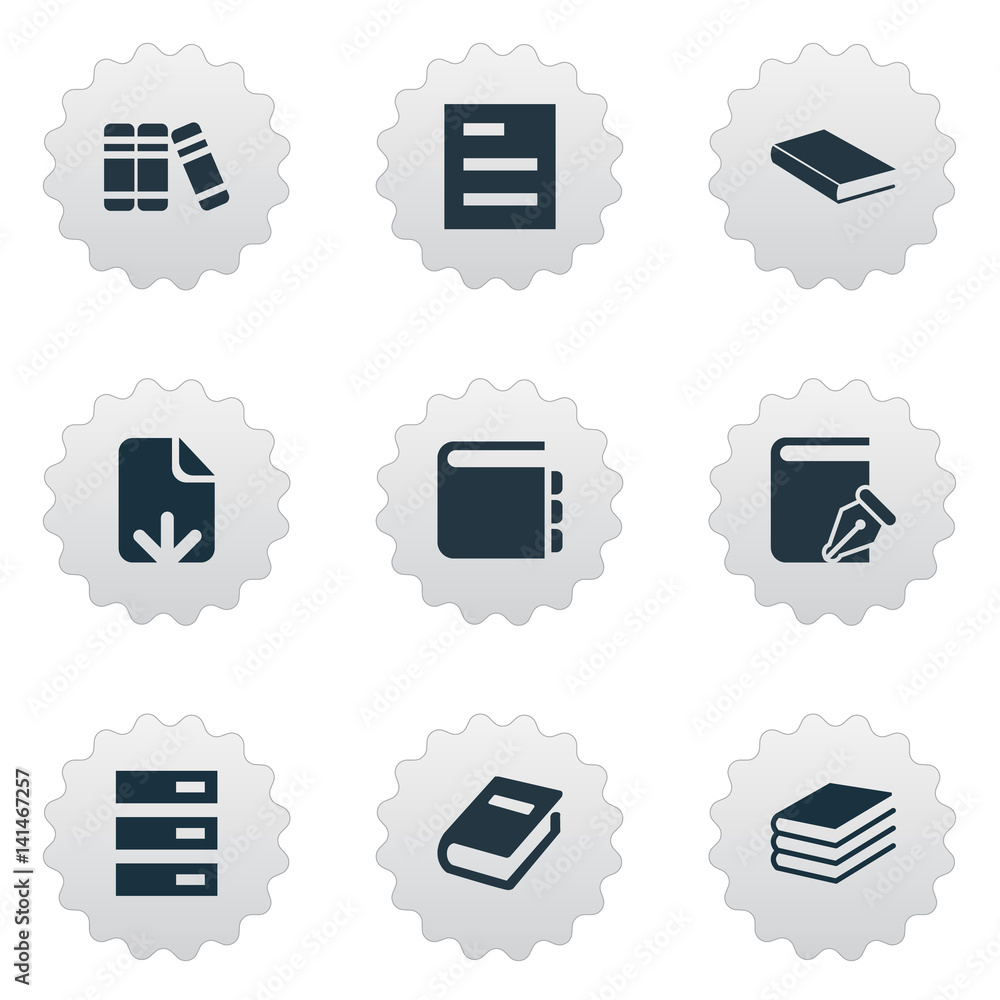 Vector Illustration Set Of Simple Reading Icons. Elements Document
